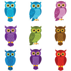 Creative Flat Vector Illustrations of Owl: Minimalist, Modern, and Perfect for Pet-Themed Graphics.Charming Flat Vector Owl Illustration: Playful, Minimal, and Versatile Cartoon Primate Design
