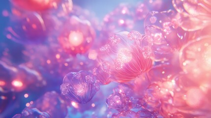 Obraz premium Luminous Pink and Purple Bioluminescent Blossoms in Ethereal Setting