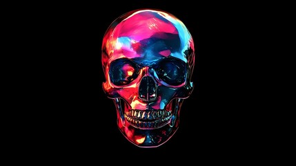 Holographic Skull with Glossy Finish on Black Background