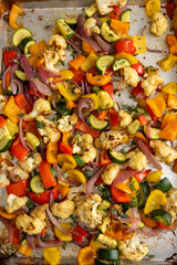 Close up of Roasted Vegetable Salad with Fresh Herbs and Sprouts