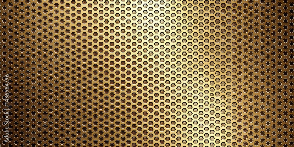 Poster abstract golden honeycomb and circular perforated metal texture background