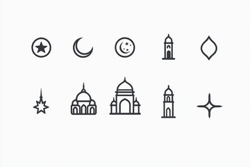 Obraz premium Islamic architecture icons; moon, stars, mosque; design elements; website