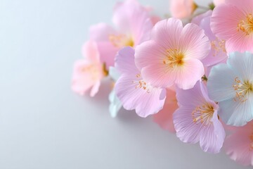 Fototapeta premium minimalistic composition of soft pastel flowers isolated on clean white backdrop