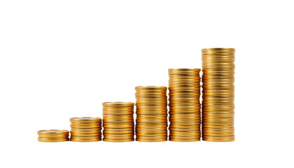 Stack of golden coins showing financial growth  isolated on transparent background 