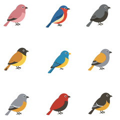 Creative Flat Vector Illustrations of Birds: Minimalist, Modern, and Perfect for Pet-Themed Graphics.Charming Flat Vector Birds Illustration: Playful, Minimal, and Versatile Cartoon Primate Design
