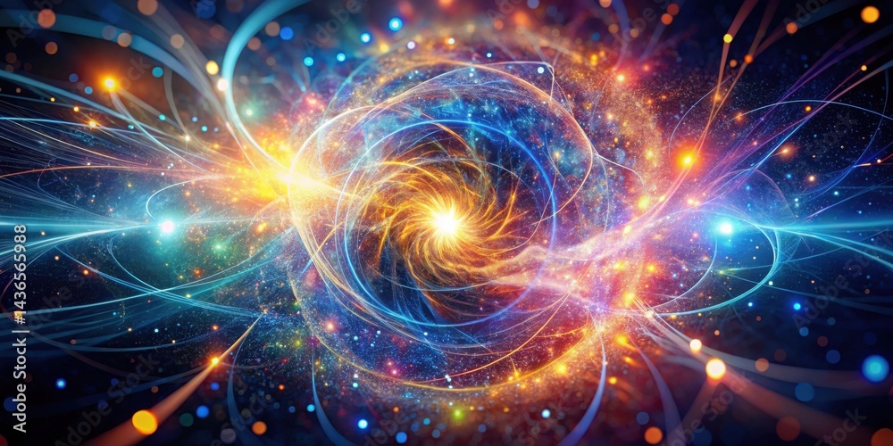 Poster A vibrant cosmic swirl of energy, light, and particles, a mesmerizing display of swirling nebulae and celestial phenomena, evoking a sense of wonder and the vastness of the universe.