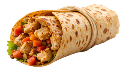 Chicken paratha roll isolated on transparent background 