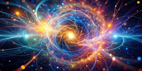Fototapeta premium A vibrant cosmic swirl of energy, light, and particles, a mesmerizing display of swirling nebulae and celestial phenomena, evoking a sense of wonder and the vastness of the universe.