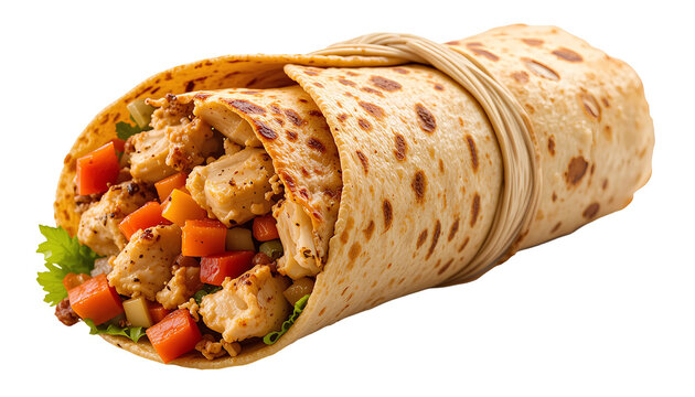 Chicken paratha roll isolated on transparent background 
