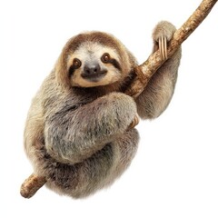 Fototapeta premium Cute Sloth Hanging on Branch Isolated on White