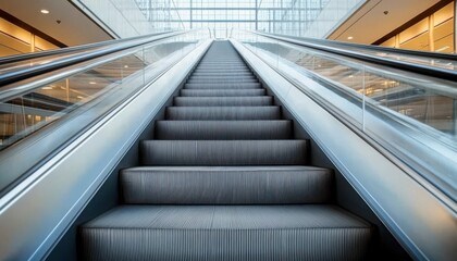 Obraz premium Modern Escalator with Black and White Geometric Carpet Pattern