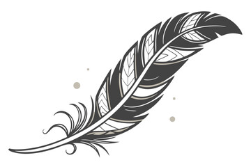Obraz premium 90 Elegant curved feather, black and gold gradient, minimalist design, delicate leaf motif, artistic quill, white background, shadow detail, sleek modern illustration, botanical inspiration, sophistic