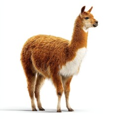 Guanaco Standing Isolated on White Background