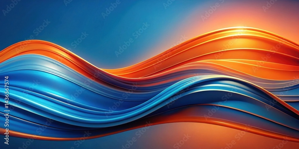 Poster abstract blue and orange swirling wave design, dynamic fluid motion, vibrant color palette, smooth c