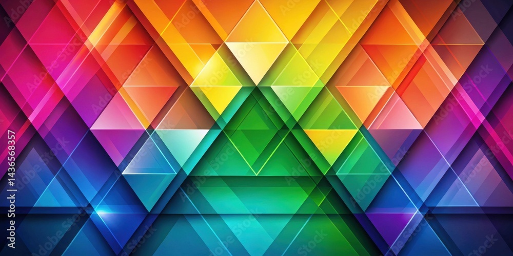 Poster Vibrant Geometric Abstract Design with Interlocking Triangles and Vivid Color Palette Featuring a Spectrum of Hues