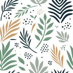 Vector colored hand drawn seamless foliage pattern