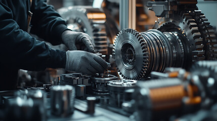 Naklejka premium Mechanic Working on Industrial Machinery