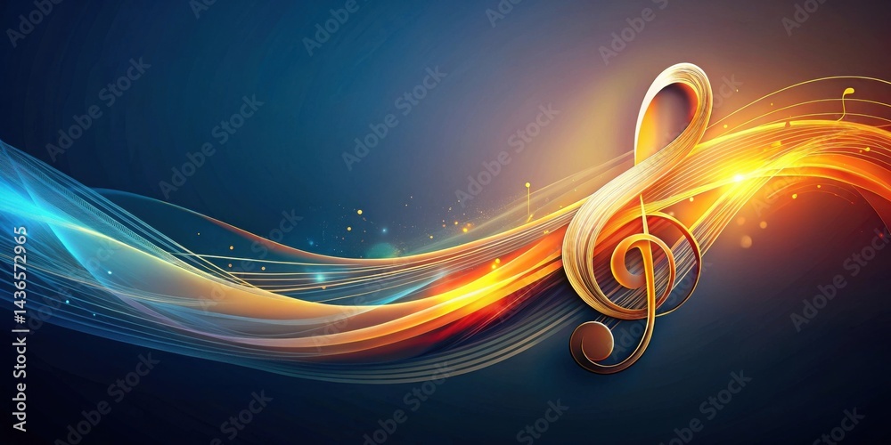 Aufkleber Abstract Glowing Treble Clef on Dynamic Waves of Light and Color