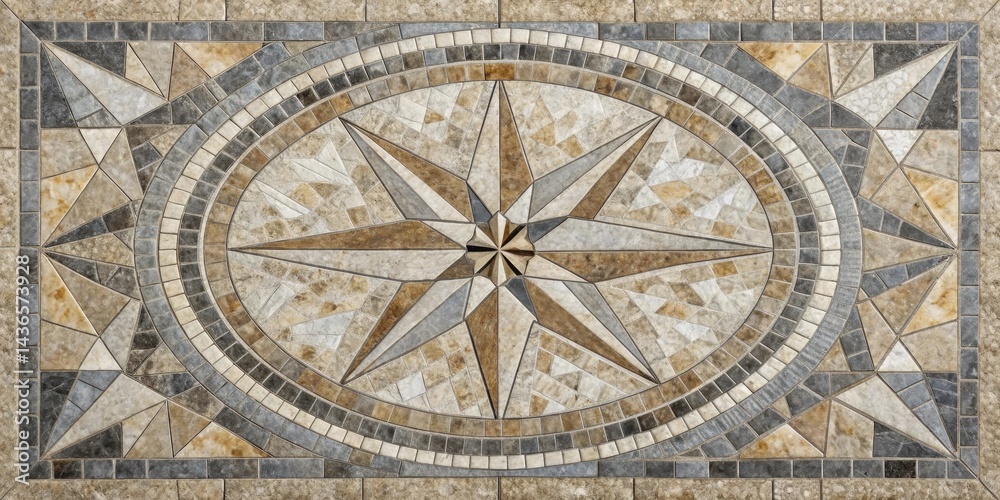 Aufkleber intricate stone mosaic tile design featuring a central starburst pattern with geometric accents