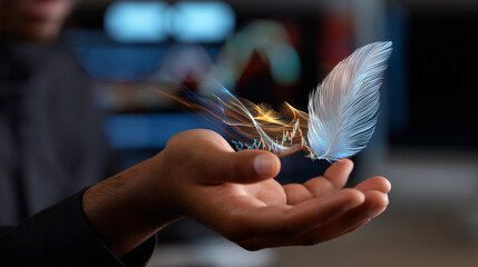 Stock Market Indices Hologram Above Professional Hand with Copy Space