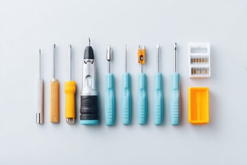 electrician tools on neat white table organized for project layout