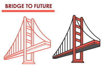 Isolated cartoon bridge drawing, two different designs on transparent backdrop