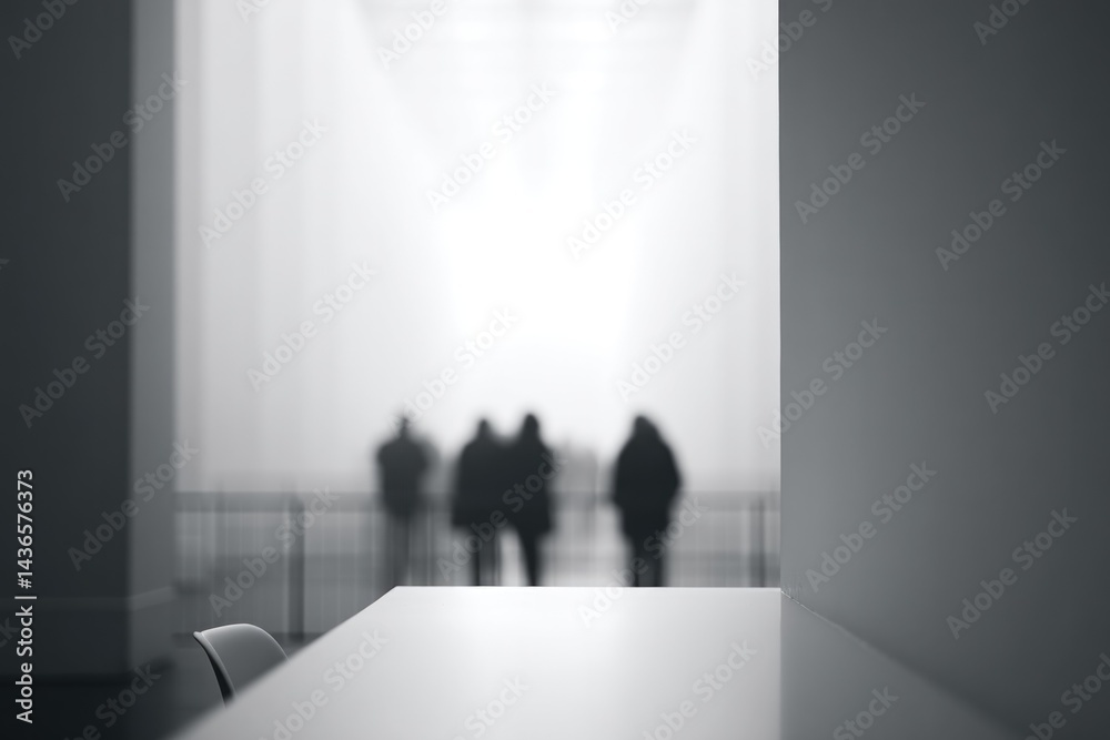 Poster in minimalistic setting capture focus on single object with blurred people in background providing c