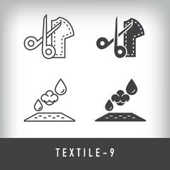 Cotton, clothing, organic, measuring and textile designs. Simple linear and flat artistic art icon set.