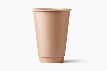 image of solitary recycled paper cup isolated on pure white background presenting minimalistic and clean aesthetic