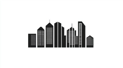 Fototapeta premium Cityscape skyline silhouette, urban landscape, modern architecture, white background, design element