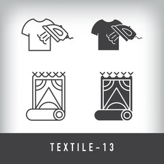Ironing, carpet, pattern and textile designs. Simple linear and flat artistic art icon set.
