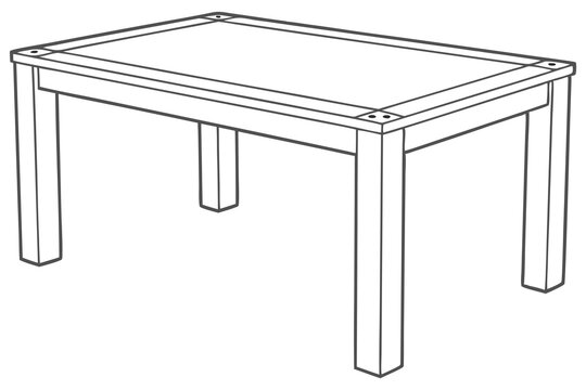 recommend clip art: Line Art Wooden Rectangle Table with Straight Legs on White Background