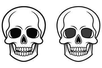 Two Anatomical Skull Sketches with Outline, Black Eyes on Transparent Background