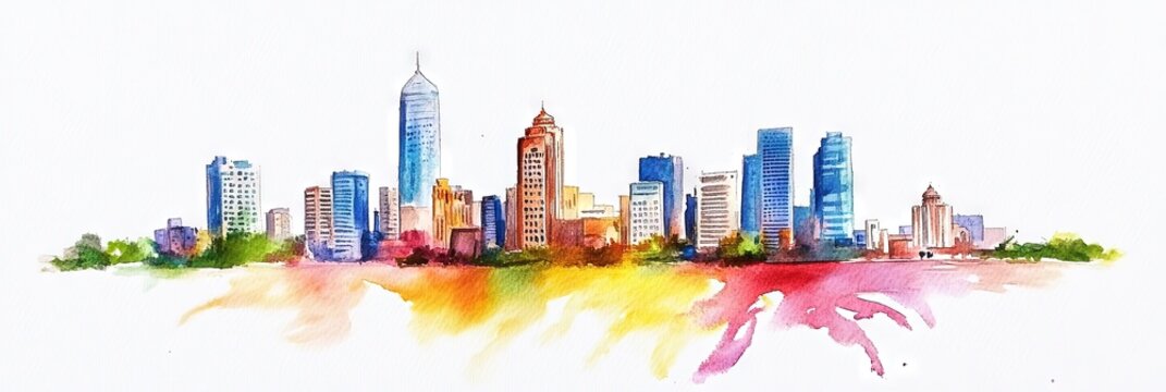 watercolor karachi pakistan downtown skyline