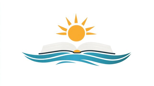 Open book, sun, waves, education