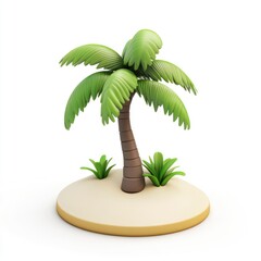 Fototapeta premium Stylized cartoon palm tree on a sandy island.