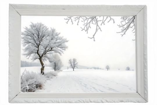 white snow frame isolated on white background, PNG