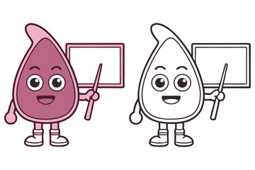 Cute Cartoon Drops Character Holding Board And Pointer Isolated on White Background