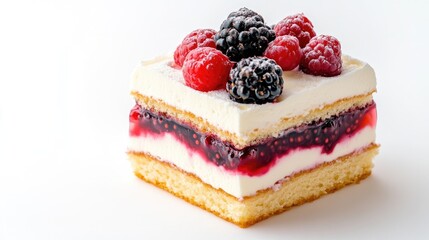 Square layered dessert with fresh berries