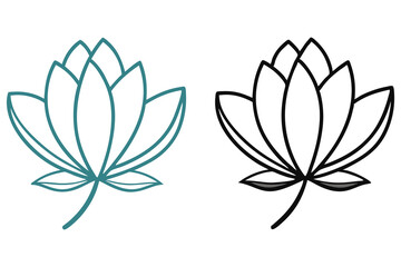 Simple Lotus Flower Outlines in Teal and Black isolated on a Transparent Background