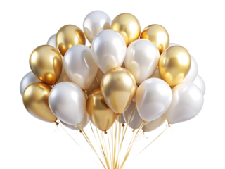 white gold birthday balloons isolated on white background PNG