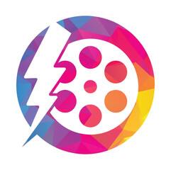 Thunder film roll logo design icon vector. flash and movie icon illustration.
