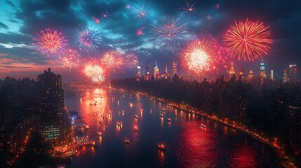 Nighttime fireworks lighting city skies pictures