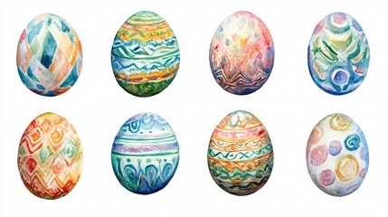 Obraz premium Vibrant Watercolor Easter Eggs with Bright Patterns for Festive Designs