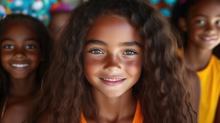 Fototapeta premium Smiling children, diverse group, happy faces