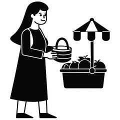 girl buying groceries at farmers market flat vec