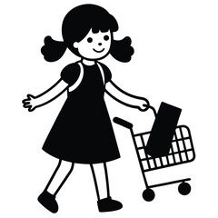 little girl shopping for school supplies playful