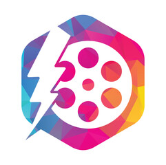 Thunder film roll logo design icon vector. flash and movie icon illustration.