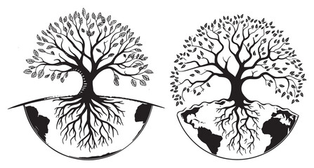 Minimalist Nature and Planet Concept Art – Tree on Half Globe