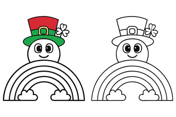 St Patricks Day outline design of rainbow and leprechaun with smiley face